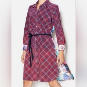 NWOT Burgundy Plaid Shirt Dress Size M By Aratta Silent Journey